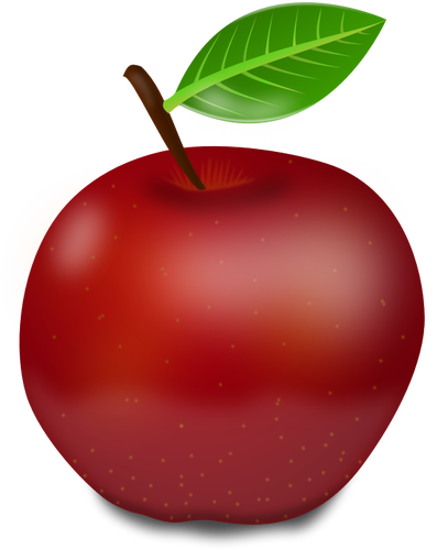 Fotorealistisk rød eple med grønne blad vector illustrasjon